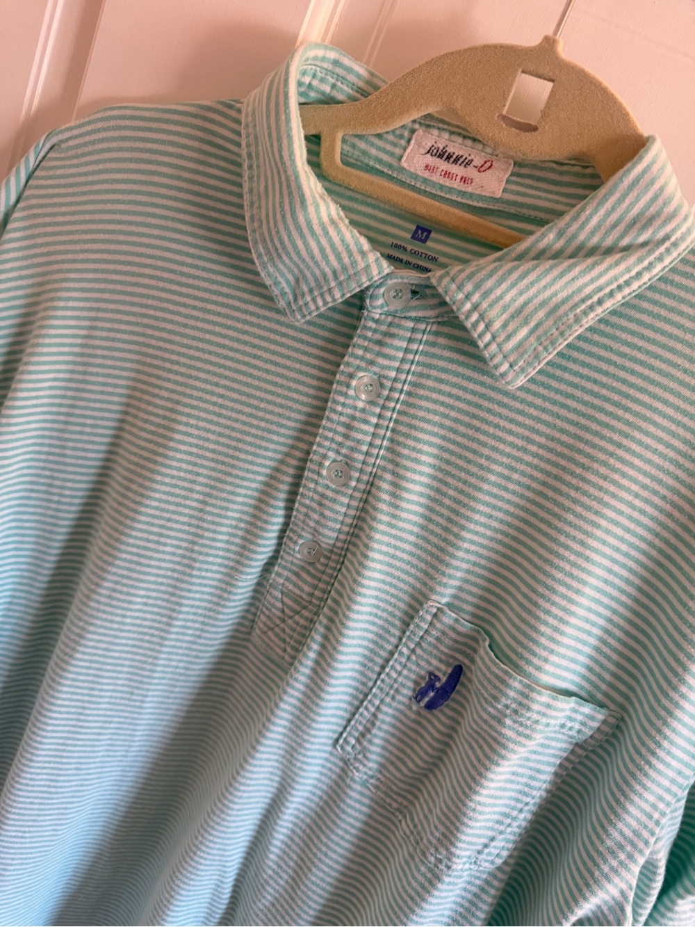 johnnie-O West Coast Prep Men’s Polo M Mint White Stripe Cotton